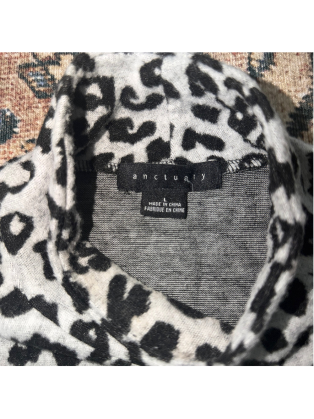 Women's Sanctuary Leopard Print Turtleneck Sweater, Size L, Grey and Black - Picture 2 of 2